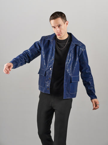 Leatherite Contrast Stitch Shirt Jacket