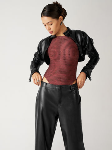 Matte PU Leather Ultra Cropped Full Sleeves Top