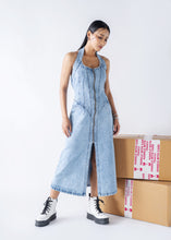 Halter neck denim dress