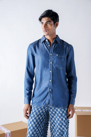 Tencel denim stictch line shirt