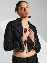 Tailored Cropped Blazer with Embellishment